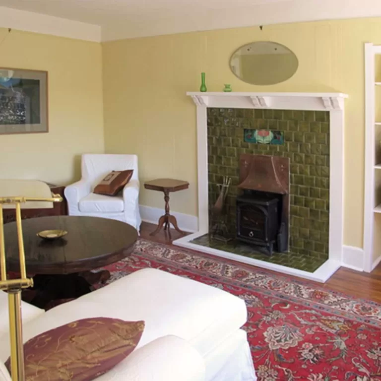 Fireplace view of Oaklane's Treetop Suite